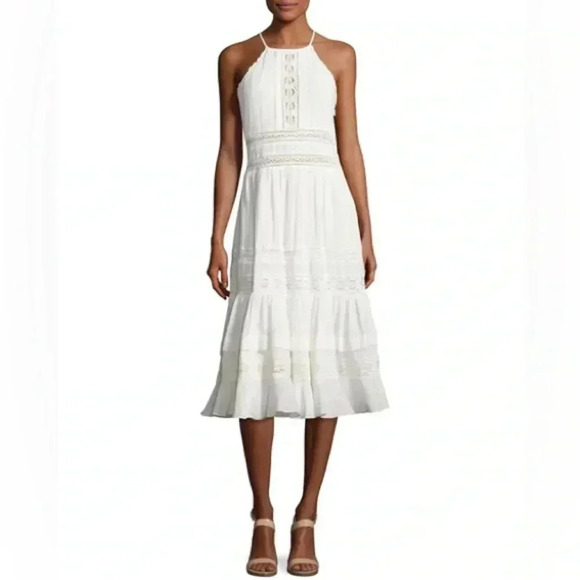 Rebecca Taylor White Crochet High Neck Expensive New York Designer Dress - Picture 1 of 10